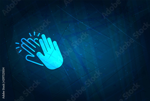 Hands clap icon futuristic digital abstract blue background