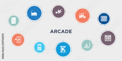 arcade 10 points circle design. ace of spades, air hockey, arcade, arcade game round concept icons..