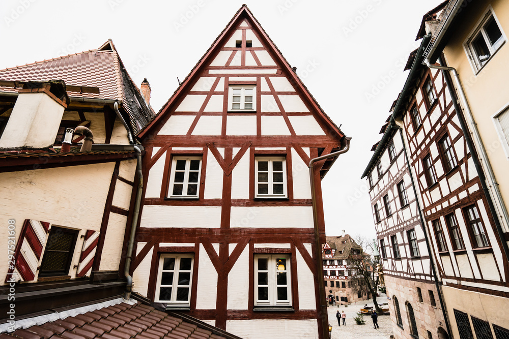 View on traditional German house in brown and white colors