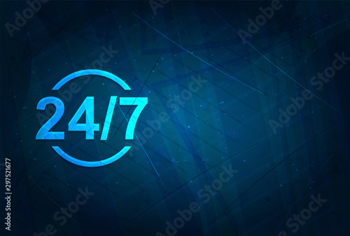 24/7 icon futuristic digital abstract blue background