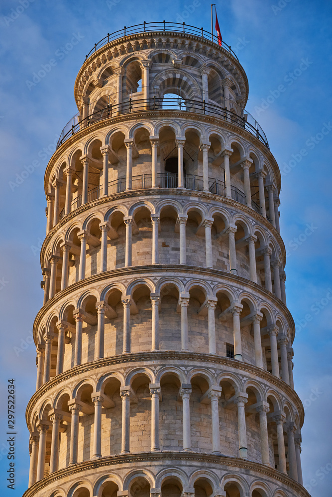 Leaning tower of Pisa, Italy. Sunrise in the city of Pisa