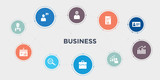business 10 points circle design. worker, bars graphic on screen, binary data search, briefcase round concept icons..