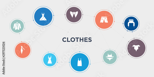 clothes 10 points circle design. dinner jacket, cravat, chemise, camisole round concept icons..