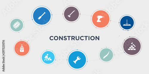 construction 10 points circle design. cement, circuit breaker, road construction, bolster round concept icons..