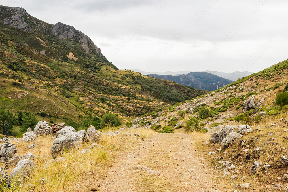 A hiking trail in Babia mountains of Leon province in Spain