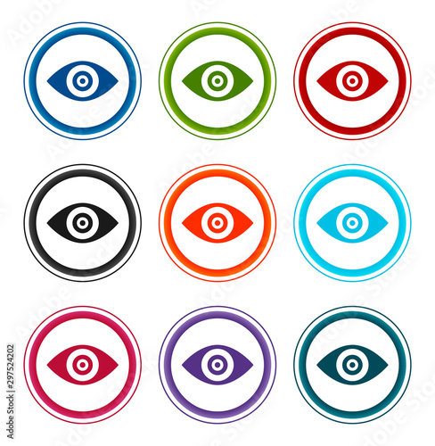 Eye icon flat round buttons set illustration design