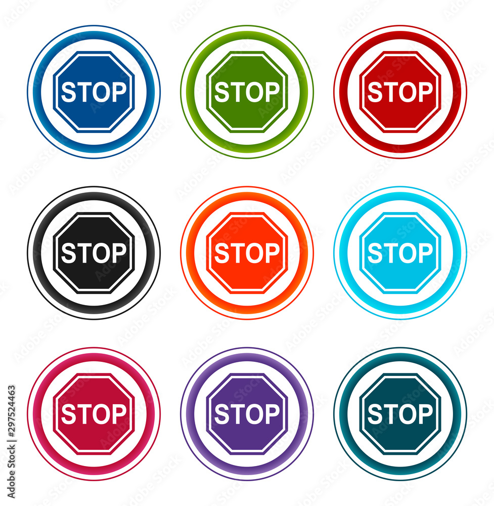 Stop sign icon flat round buttons set illustration design Stop sign icon flat round buttons set illustration design