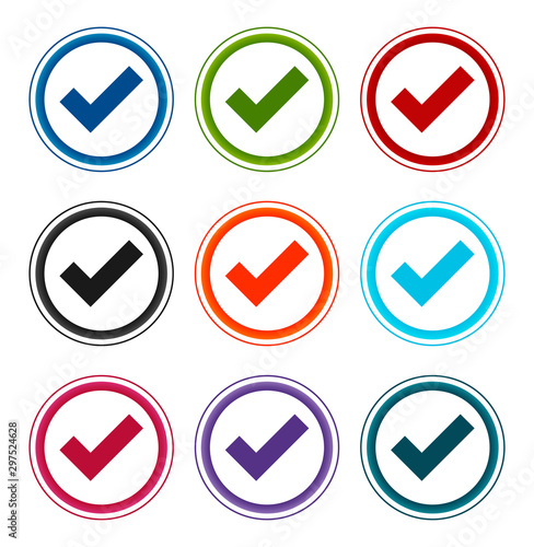 Tick mark icon flat round buttons set illustration design