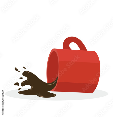Hot Spilled coffee red mug vector
