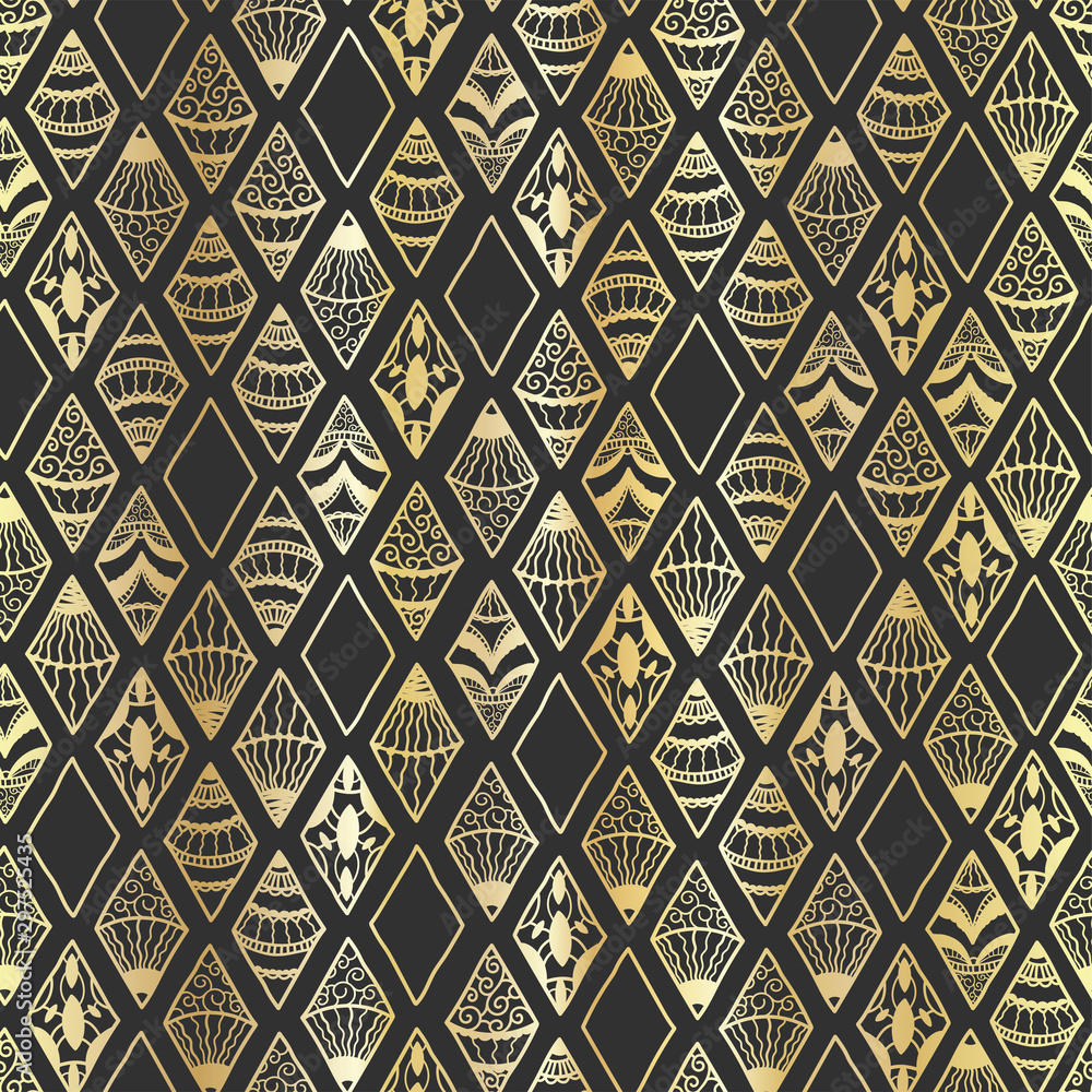 Fun and elegant hand drawn seamless pattern, gold doodle diamonds - great for textile, banner, wrapping, wallpapers - vector surface design Fun and elegant hand drawn seamless pattern, gold doodle diamonds - great for textile, banner, wrapping, wallpapers - vector surface design
