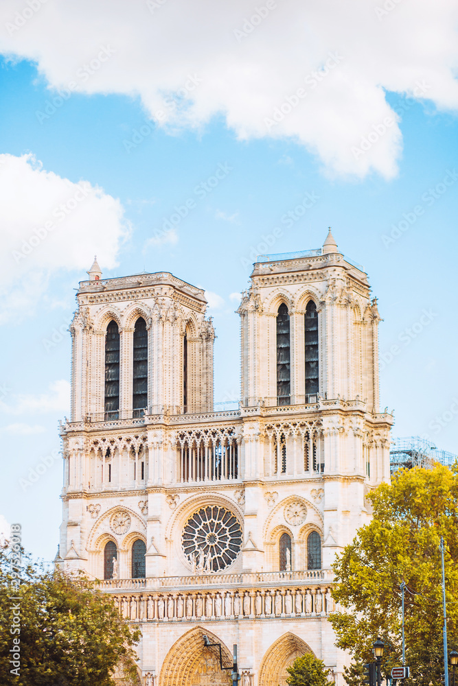 View of Notre Dame on a sunny day - sights of Paris