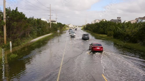 Aerial view of flooded city Avon, flying above town 4k