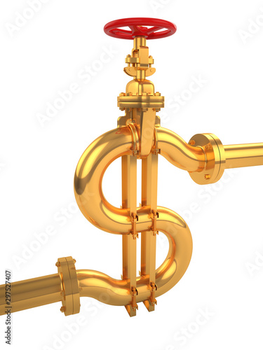 Petrodollar. Business concept. Black gold. 3d illustration. Oil tube. Isolated on wite