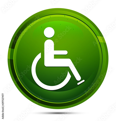 Wheelchair handicap icon glassy green round button illustration