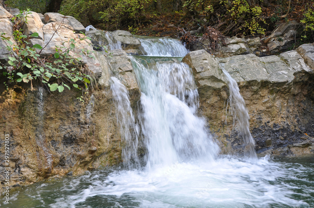 НA small waterfall in the Zhane River Valley. Krasnodar region, Russia