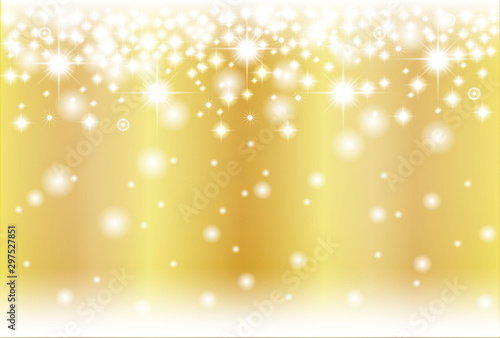 クリスマス背景（ゴールドの背景と雪の結晶とライト