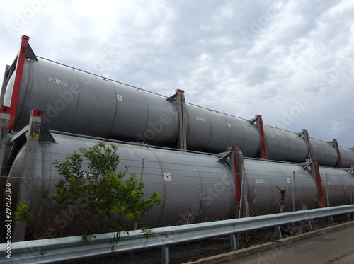 Giant fuel cylinder tanks in a storage facility