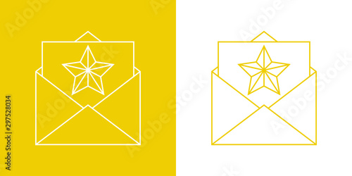 Logotipo con sobre y tarjeta lineal con estrella en amarillo y blanco