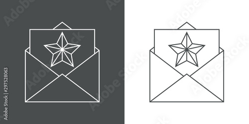 Logotipo con sobre y tarjeta lineal con estrella en gris y blanco