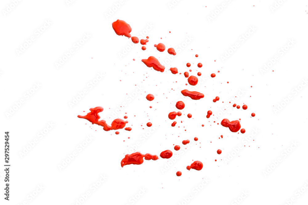 closeup drops of red blood isolated on white background,abstract pattern closeup drops of red blood isolated on white background,abstract pattern