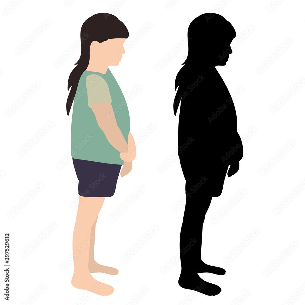  isolated, flat style and silhouette of a child, a girl