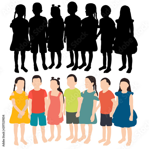 vector, isolated, flat style and silhouette children are standing