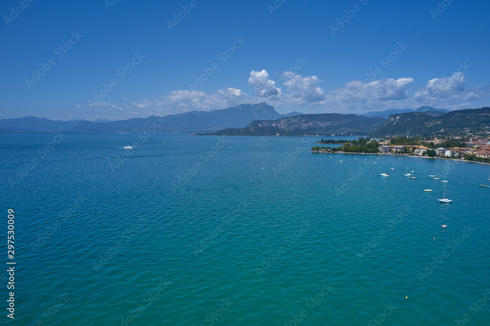 Aerial photography. Beautiful coastline. In the city of Bardolino, Lake Garda is the north of Italy.