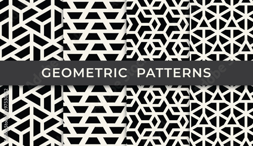 black and white geometric seamless halftone pattern set