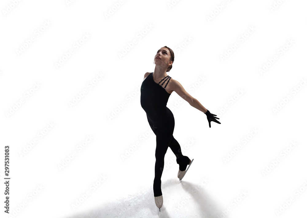 Figure skating girl isolated on white.