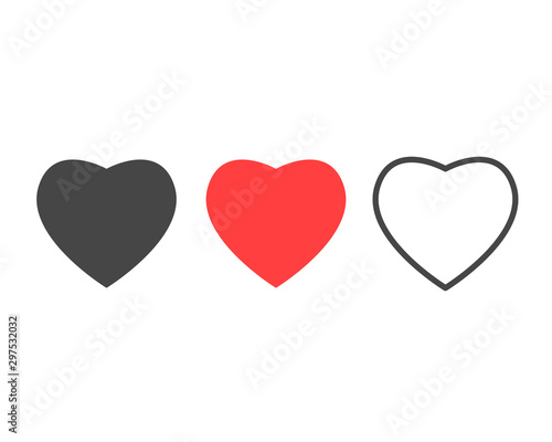 Social media like and heart icon shapes for live stream video, chat, likes on white background. Saint Valentines day vector illustration.