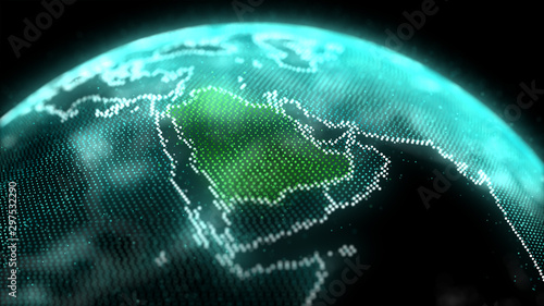 Saudi Arabia Map Hologram Effect, KSA Digital global map photo