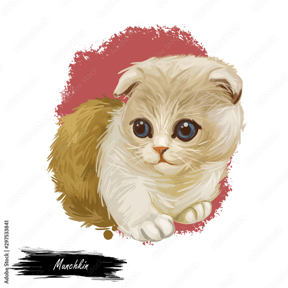 Happy cute baby cat wearing coat, deep portrait, 3d illustration