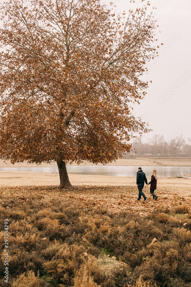 couple in love walks in the park couple in love walks in the park