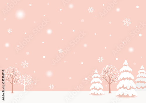 Snowy winter forest landscape background