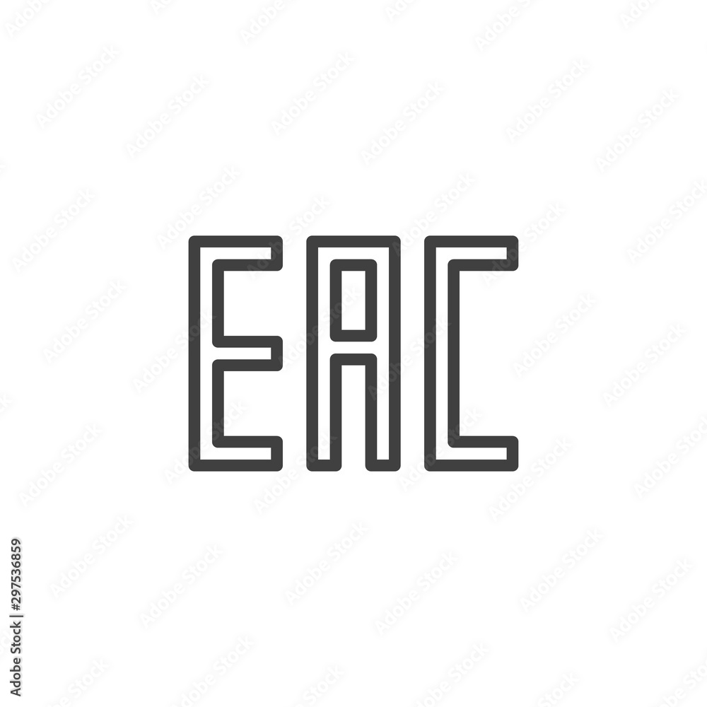 EAC sign line icon. linear style sign for mobile concept and web design. EAC mark outline vector icon. Symbol, logo illustration. Vector graphics EAC sign line icon. linear style sign for mobile concept and web design. EAC mark outline vector icon. Symbol, logo illustration. Vector graphics