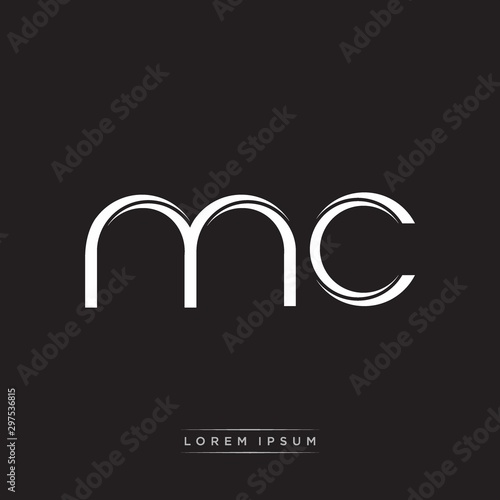 MC Initial Letter Split Lowercase Logo Modern Monogram Template Isolated on Black White