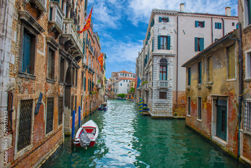 A very beautiful place in Venice Italy. View of the canal and antique houses.