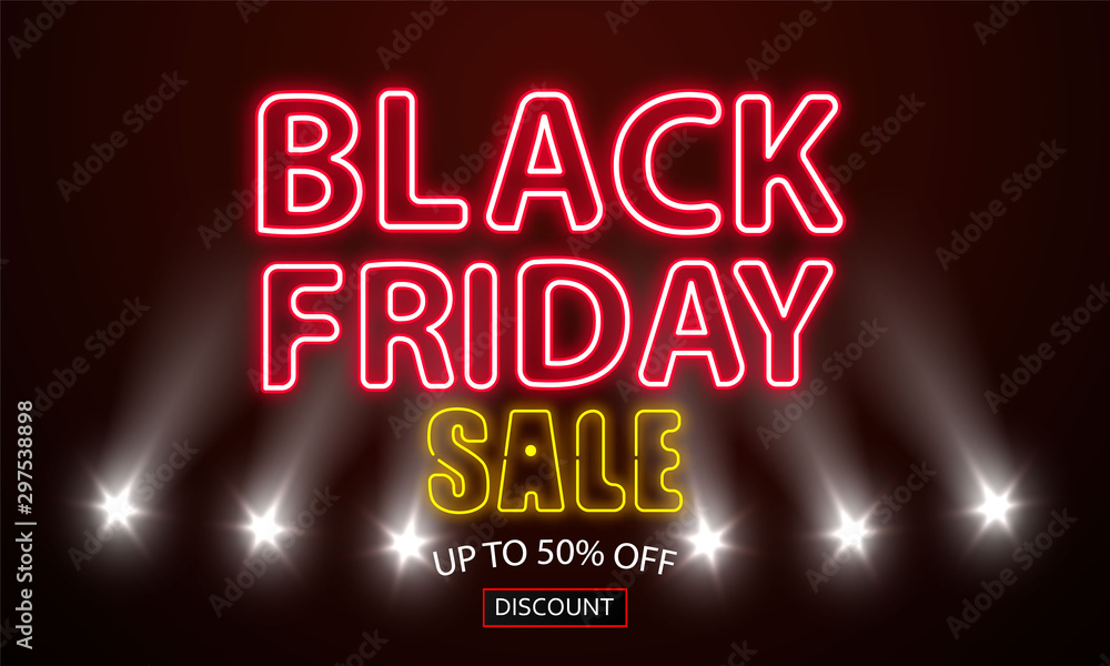black friday sale neon sign background. vector illustration.