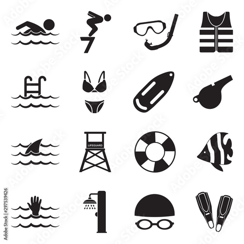 Swimming Icons. Black Flat Design. Vector Illustration.