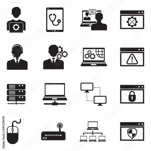 System Administrator Icons. Black Flat Design. Vector Illustration.