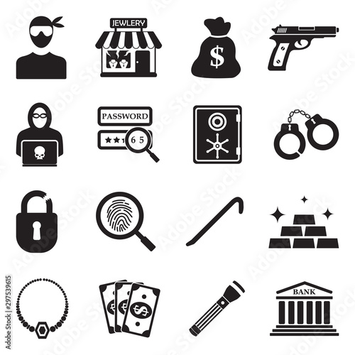 Thief Icons. Black Flat Design. Vector Illustration.