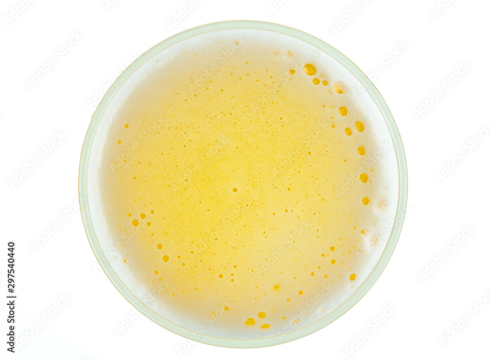 close-up glass of beer isolated on white background.top view. close-up glass of beer isolated on white background.top view.