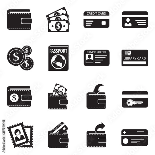 Wallet Icons. Black Flat Design. Vector Illustration.