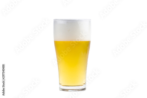 close-up glass of beer isolated on white background.top view.
