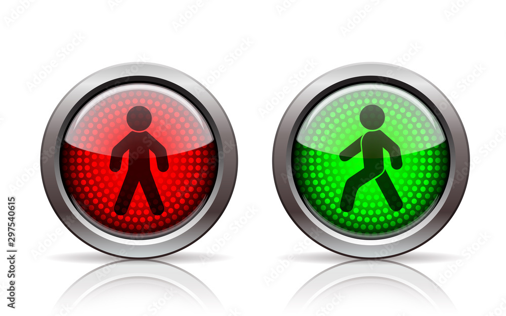 Pedestrian traffic lights red and green isolated on white Pedestrian traffic lights red and green isolated on white
