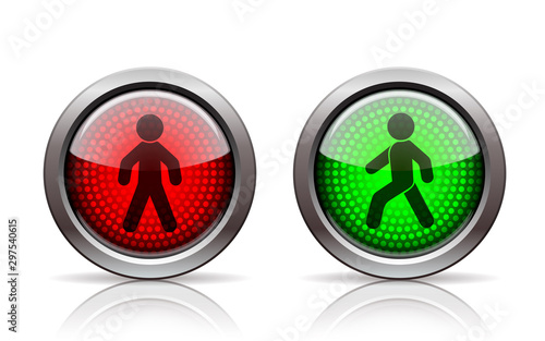 Pedestrian traffic lights red and green isolated on white