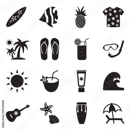 Tropical Icons. Black Flat Design. Vector Illustration.