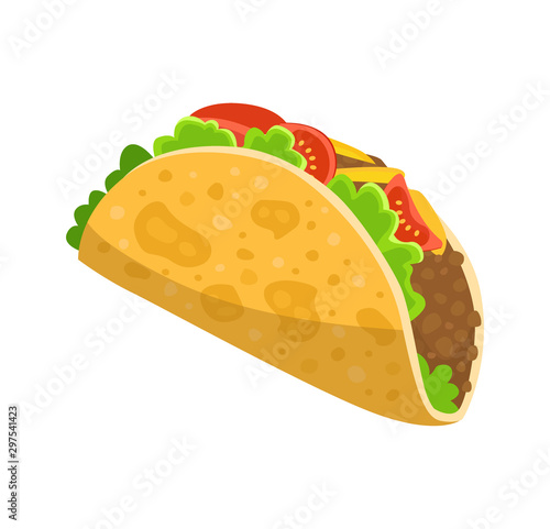 Traditional mexican food - taco, delicious tacos, isolated on white