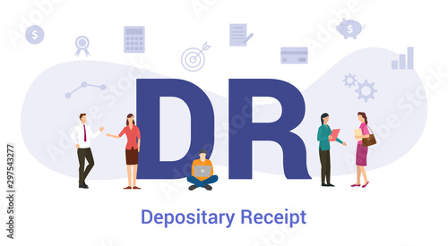 dr depositary receipt concept with big word or text and team people with modern flat style - vector