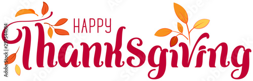 Happy Thanksgiving ornate text for greeting card. Autumn Leaves and Header Template